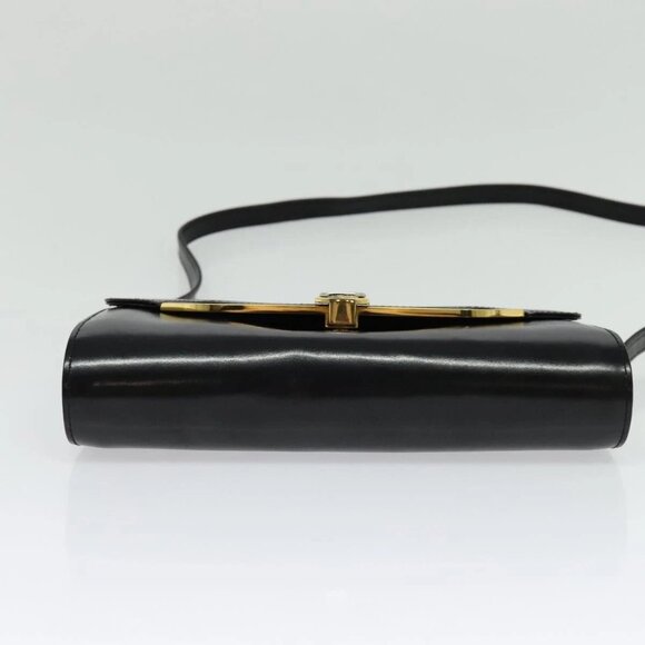 GUCCI Shoulder Bag Leather Black Gold Auth 140948 - Picture 7 of 16